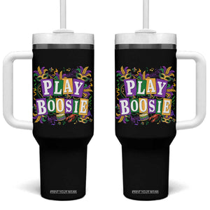 Funny Play Boosie Mardi Gras Tumbler With Handle Fat Tuesday Carnival Fleur De Lis Music TS11 One Size: 40 oz Black Print Your Wear