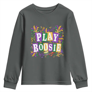 Funny Play Boosie Mardi Gras Youth Sweatshirt Fat Tuesday Carnival Fleur De Lis Music TS11 Dark Heather Print Your Wear