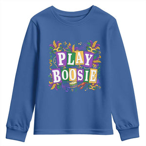 Funny Play Boosie Mardi Gras Youth Sweatshirt Fat Tuesday Carnival Fleur De Lis Music TS11 Royal Blue Print Your Wear