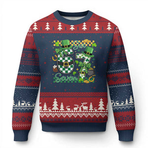 67 St Patricks Day Ugly Christmas Sweater Funny Six Seven Meme Lucky Shamrock TS11 Navy Red Print Your Wear