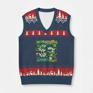 67 St Patricks Day V-Neck Knit Sweater Vest Funny Six Seven Meme Lucky Shamrock TS11 Navy Red Print Your Wear