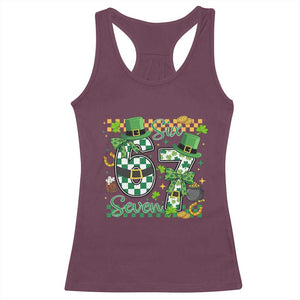 67 St Patricks Day Racerback Tank Top Funny Six Seven Meme Lucky Shamrock TS11 Maroon Print Your Wear