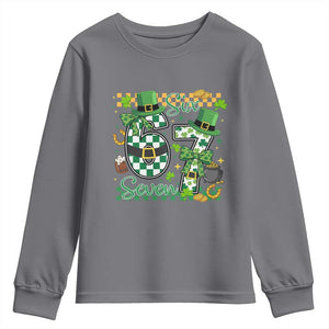 67 St Patricks Day Youth Sweatshirt Funny Six Seven Meme Lucky Shamrock TS11 Charcoal Print Your Wear