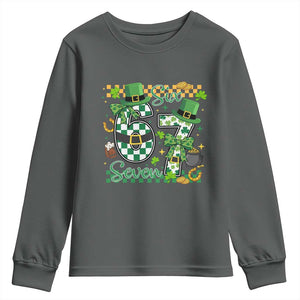 67 St Patricks Day Youth Sweatshirt Funny Six Seven Meme Lucky Shamrock TS11 Dark Heather Print Your Wear