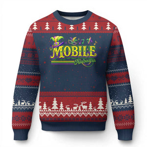 Mardi Gras Mobile Alabama AL Carnival Beads Ugly Christmas Sweater TS11 Navy Red Print Your Wear