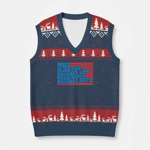 When Injustice Becomes Law Resistance Becomes Duty V-Neck Knit Sweater Vest Thomas Jefferson Quotes TS11 Navy Red Print Your Wear
