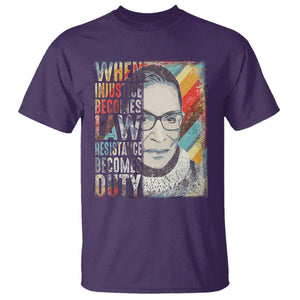 When Injustice Becomes Law Resistance Becomes Duty T Shirt RBG Quote TS11 Purple Print Your Wear