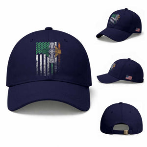 Irish Pride Baseball Cap American Flag Celtic Cross Shamrock St Patrick's Day TS11 Baseball Cap Universal Fit Dark Blue Print Your Wear