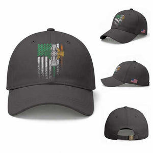 Irish Pride Baseball Cap American Flag Celtic Cross Shamrock St Patrick's Day TS11 Baseball Cap Universal Fit Dark Gray Print Your Wear