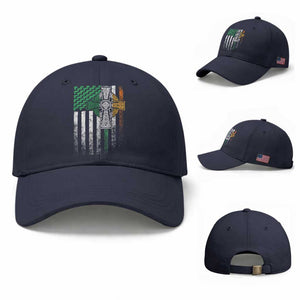 Irish Pride Baseball Cap American Flag Celtic Cross Shamrock St Patrick's Day TS11 Baseball Cap Universal Fit Navy Print Your Wear