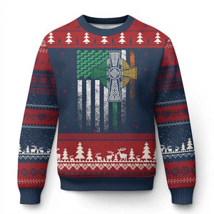 Irish Pride Ugly Christmas Sweater American Flag Celtic Cross Shamrock St Patrick's Day TS11 Navy Red Print Your Wear
