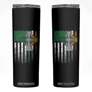 Irish Pride Skinny Tumbler American Flag Celtic Cross Shamrock St Patrick's Day TS11 Black Print Your Wear