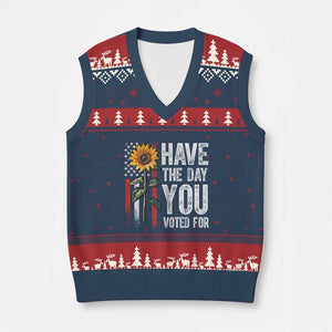Have The Day You Voted For V-Neck Knit Sweater Vest Vintage American Flag Sunflower TS11 Navy Red Print Your Wear