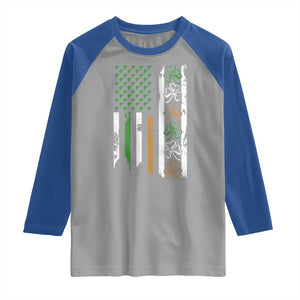 Funny Irish American Vintage Shamrock Flag Raglan Shirt TS11 Sport Gray Royal Print Your Wear