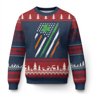 Funny Irish American Flag Shamrock Ugly Christmas Sweater TS11 Navy Red Print Your Wear