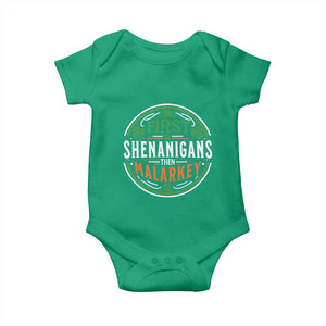Funny First Shenanigans Then Malarkey Baby Onesie Irish Shamrock St Patrick's Day TS11 Irish Green Print Your Wear