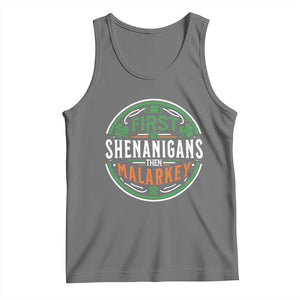Funny First Shenanigans Then Malarkey Tank Top Irish Shamrock St Patrick's Day TS11 Black Heather Print Your Wear