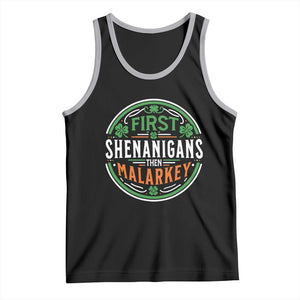 Funny First Shenanigans Then Malarkey Tank Top Irish Shamrock St Patrick's Day TS11 Black Athletic Heather Print Your Wear