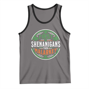 Funny First Shenanigans Then Malarkey Tank Top Irish Shamrock St Patrick's Day TS11 Deep Heather Black Print Your Wear