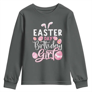 Funny Easter Day Birthday Girl Youth Sweatshirt Born On Easter Day Eggs TS11 Dark Heather Print Your Wear