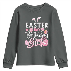 Funny Easter Day Birthday Girl Youth Sweatshirt Born On Easter Day Eggs TS11 Dark Heather Print Your Wear