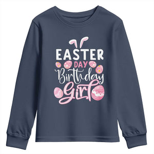 Funny Easter Day Birthday Girl Youth Sweatshirt Born On Easter Day Eggs TS11 Navy Print Your Wear