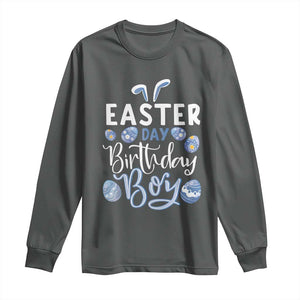 Funny Easter Day Birthday Boy Long Sleeve Shirt Born On Easter Day Eggs TS11 Dark Heather Print Your Wear