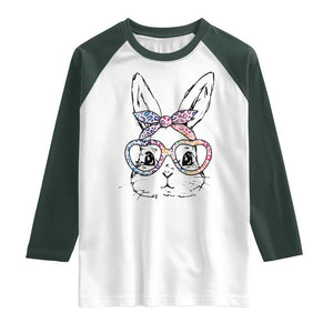 Easter Day Bunny Rabbit Face Tie Dye Glasses Raglan Shirt TS11 White Dark Forest Green Print Your Wear