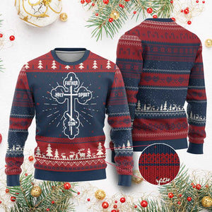 Russian Greek Byzantine Golden Orthodox Cross Father Son Holy Spirit Knit Sweatshirt TS11 Burgundy Print Your Wear