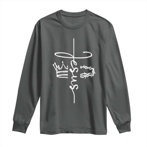 Jesus Christian Lord & Savior Crown of Thorns Long Sleeve Shirt TS11 Dark Heather Print Your Wear