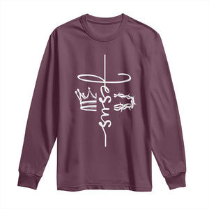 Jesus Christian Lord & Savior Crown of Thorns Long Sleeve Shirt TS11 Maroon Print Your Wear