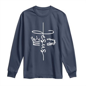 Jesus Christian Lord & Savior Crown of Thorns Long Sleeve Shirt TS11 Navy Print Your Wear