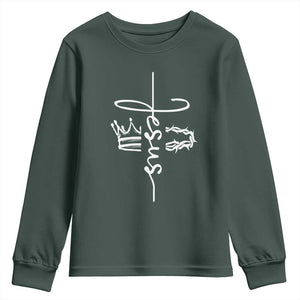 Jesus Christian Lord & Savior Crown of Thorns Youth Sweatshirt TS11 Dark Forest Green Print Your Wear
