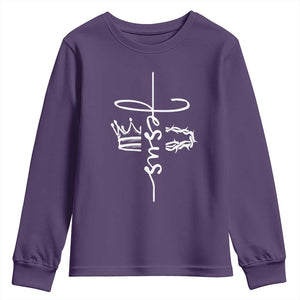 Jesus Christian Lord & Savior Crown of Thorns Youth Sweatshirt TS11 Purple Print Your Wear
