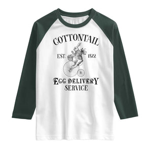 Funny Easter Day Cottontail Egg Delivery Service Raglan Shirt Bunny Rabbit TS11 White Dark Forest Green Print Your Wear