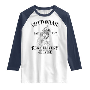 Funny Easter Day Cottontail Egg Delivery Service Raglan Shirt Bunny Rabbit TS11 White Navy Print Your Wear