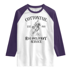 Funny Easter Day Cottontail Egg Delivery Service Raglan Shirt Bunny Rabbit TS11 White Purple Print Your Wear