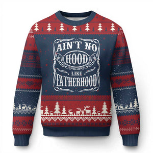 Aint No Hood Like Fatherhood Ugly Christmas Sweater Dad Jokes Fathers Day TS11 Navy Red Print Your Wear
