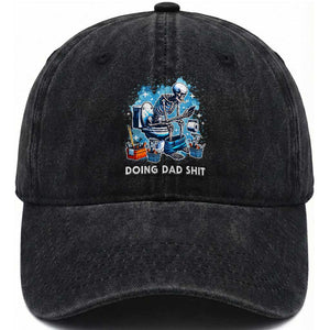 Funny Doing Dad Shit Washed Cotton Baseball Cap Skeleton Toilet Dad Jokes Father's Day TS11 Print Your Wear