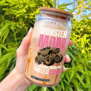 Monster Mom Like Normal Mama But Wheelie Cool Glass Can Monster Truck Mama TS11 Black Print Your Wear