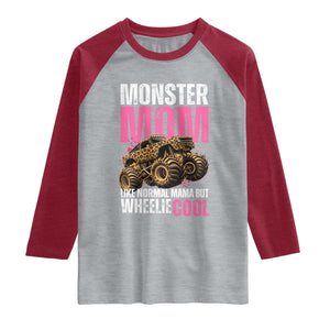 Monster Mom Like Normal Mama But Wheelie Cool Raglan Shirt Monster Truck Mama TS11 Heather Gray Heather Red Print Your Wear
