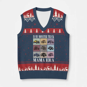 In My Monster Truck Mama Era V-Neck Knit Sweater Vest TS11 Navy Red Print Your Wear