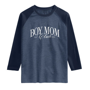 Boy Mom Club 2026 Raglan Shirt Funny Mother's Day Gift TS11 Heather Denim Navy Print Your Wear