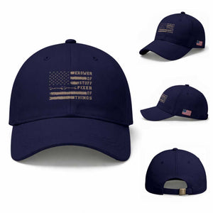 Knower Of Stuff Fixer Of Things Baseball Cap Funny Handyman Dad Husband Vintage American Flag TS11 Baseball Cap Universal Fit Dark Blue Print Your Wear