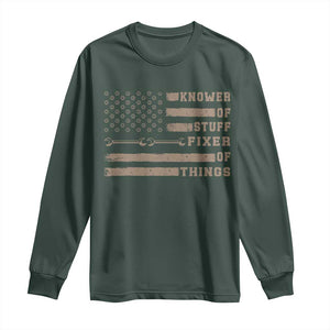 Knower Of Stuff Fixer Of Things Long Sleeve Shirt Funny Handyman Dad Husband Vintage American Flag TS11 Dark Forest Green Print Your Wear