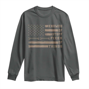 Knower Of Stuff Fixer Of Things Long Sleeve Shirt Funny Handyman Dad Husband Vintage American Flag TS11 Dark Heather Print Your Wear