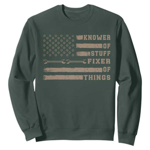 Knower Of Stuff Fixer Of Things Sweatshirt Funny Handyman Dad Husband Vintage American Flag TS11 Dark Forest Green Print Your Wear