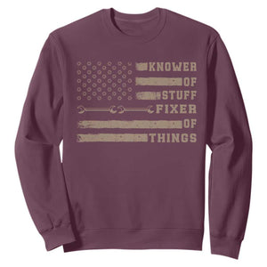 Knower Of Stuff Fixer Of Things Sweatshirt Funny Handyman Dad Husband Vintage American Flag TS11 Maroon Print Your Wear