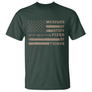 Knower Of Stuff Fixer Of Things T Shirt Funny Handyman Dad Husband Vintage American Flag TS11 Dark Forest Green Print Your Wear