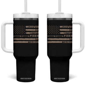 Knower Of Stuff Fixer Of Things Tumbler With Handle Funny Handyman Dad Husband Vintage American Flag TS11 One Size: 40 oz Black Print Your Wear